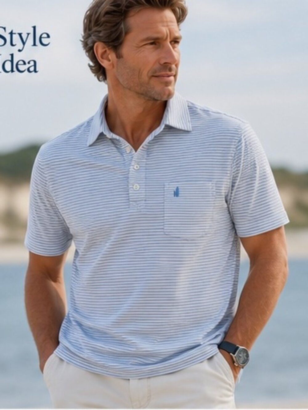 Johnnie-O Dante Men's XL Gulf Blue Striped Polo Shirt Hangin' Out Cotton